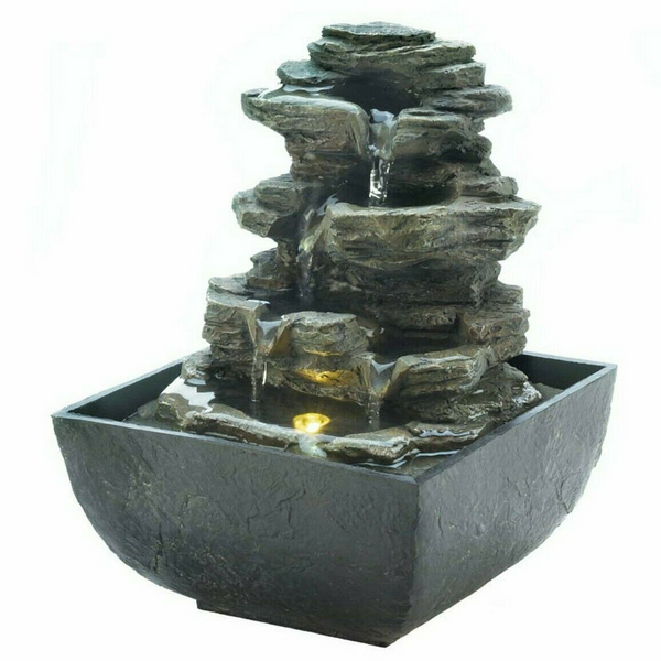 Multi-Level Tiered Rocks Lighted Tabletop Fountain