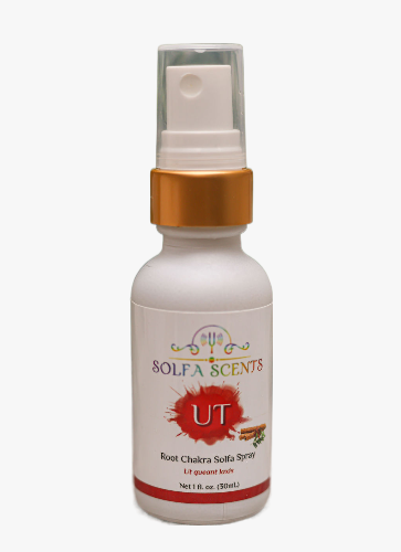 Image showing the front view of Essential oil UT which involves root chakra Solfa spray.